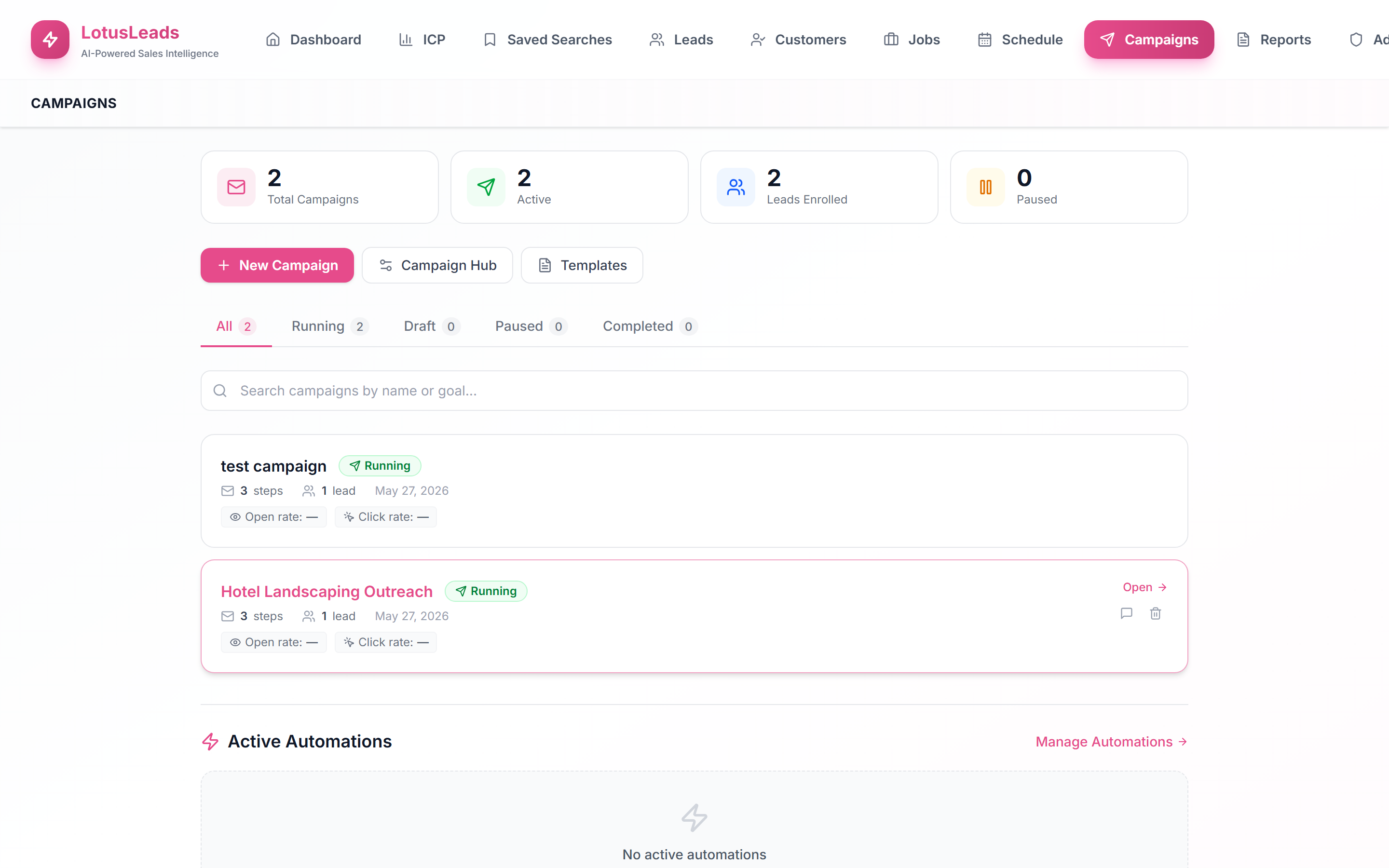 Campaign management with status tracking