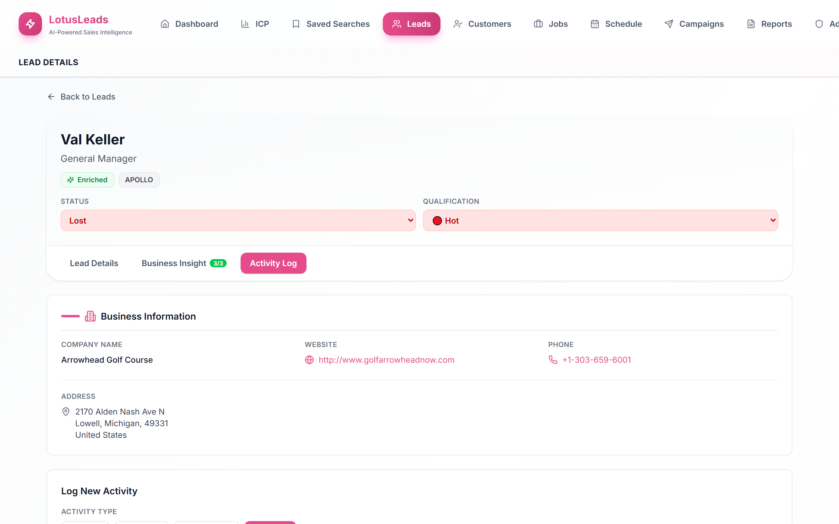 Activity timeline with email tracking